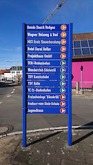 Aufsteller mit Säule 80/80 und Textpaneel 150 mm Profiloberfläche: pulverbeschichtet nach RAL 5002